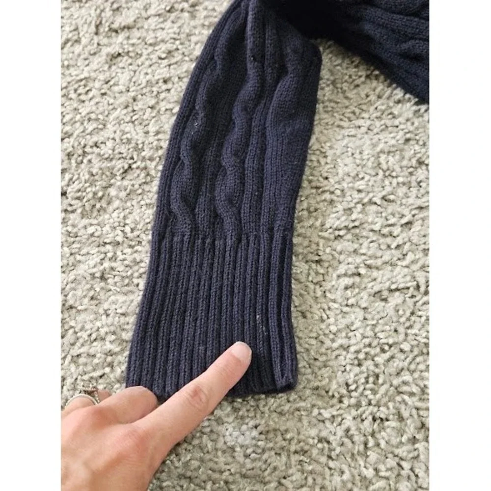 Ralph Lauren Cable Knit Ruffle Button Sweater Girl Size Large Navy Blue Cotton